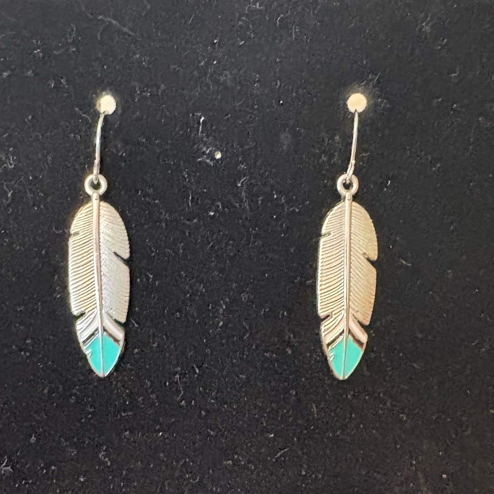 Faux Turquoise Feather Earrings